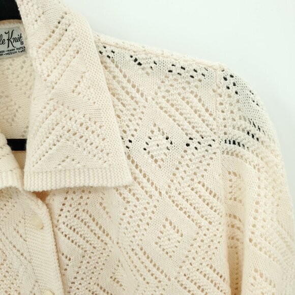 VTG Cuddle Knits Button Front Pointelle Cardigan/Knit Top L/XL Ivory - Picture 7 of 16